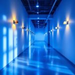 A photograph of a beautifully lit corridor that highlights the interplay of natural and artificial light