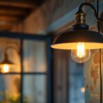 A photograph of a stylish cocoweb barn light installed in a rustic setting