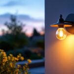 A photograph of a beautifully designed custom outdoor light fixture installed in a picturesque garden or patio setting