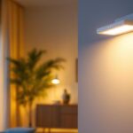 A photograph of a modern motion-sensing indoor light fixture in a stylish