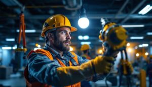 A photograph of a lighting contractor expertly installing a 400-watt led lamp in a commercial setting