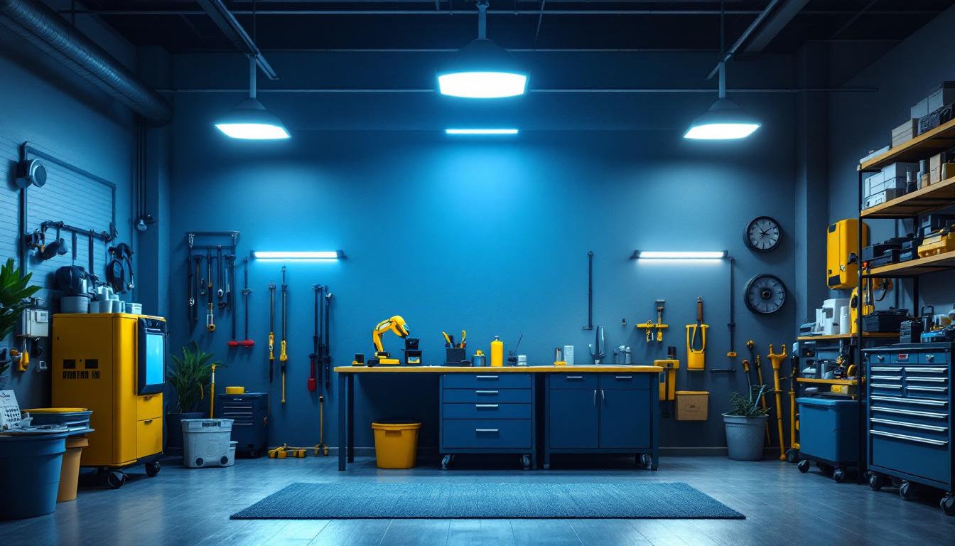 A photograph of a well-lit garage featuring stylish flush mount led lights