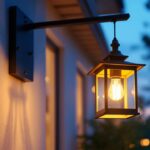 A photograph of a beautifully designed large exterior hanging lantern installed in a stylish outdoor setting