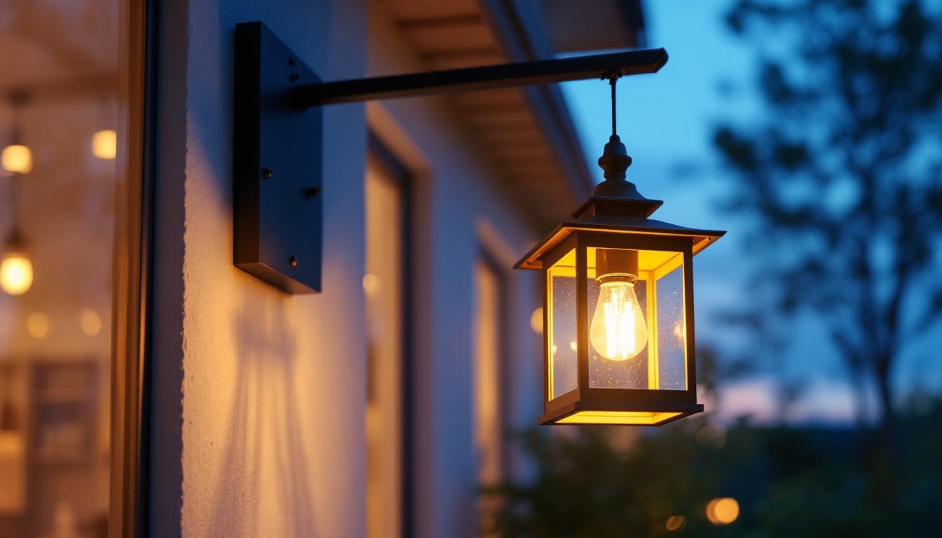 A photograph of a beautifully designed large exterior hanging lantern installed in a stylish outdoor setting