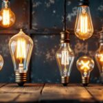 A photograph of a beautifully arranged display of vintage antique light bulbs