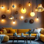 A photograph of a beautifully arranged display of various inexpensive lighting fixtures in a cozy