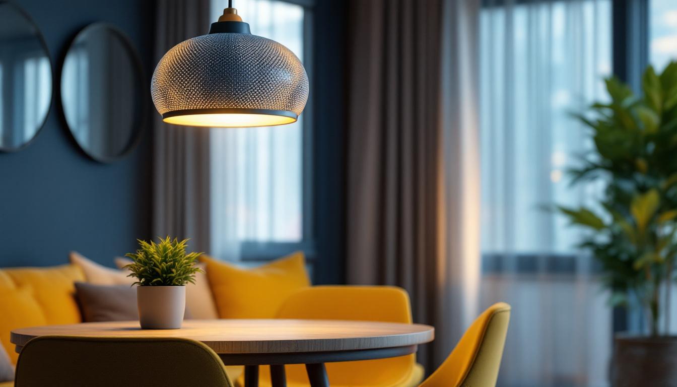A photograph of a stylish contemporary pendant light shade in a modern interior setting