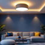 A photograph of a beautifully designed semi-flush ceiling light installed in a modern living space