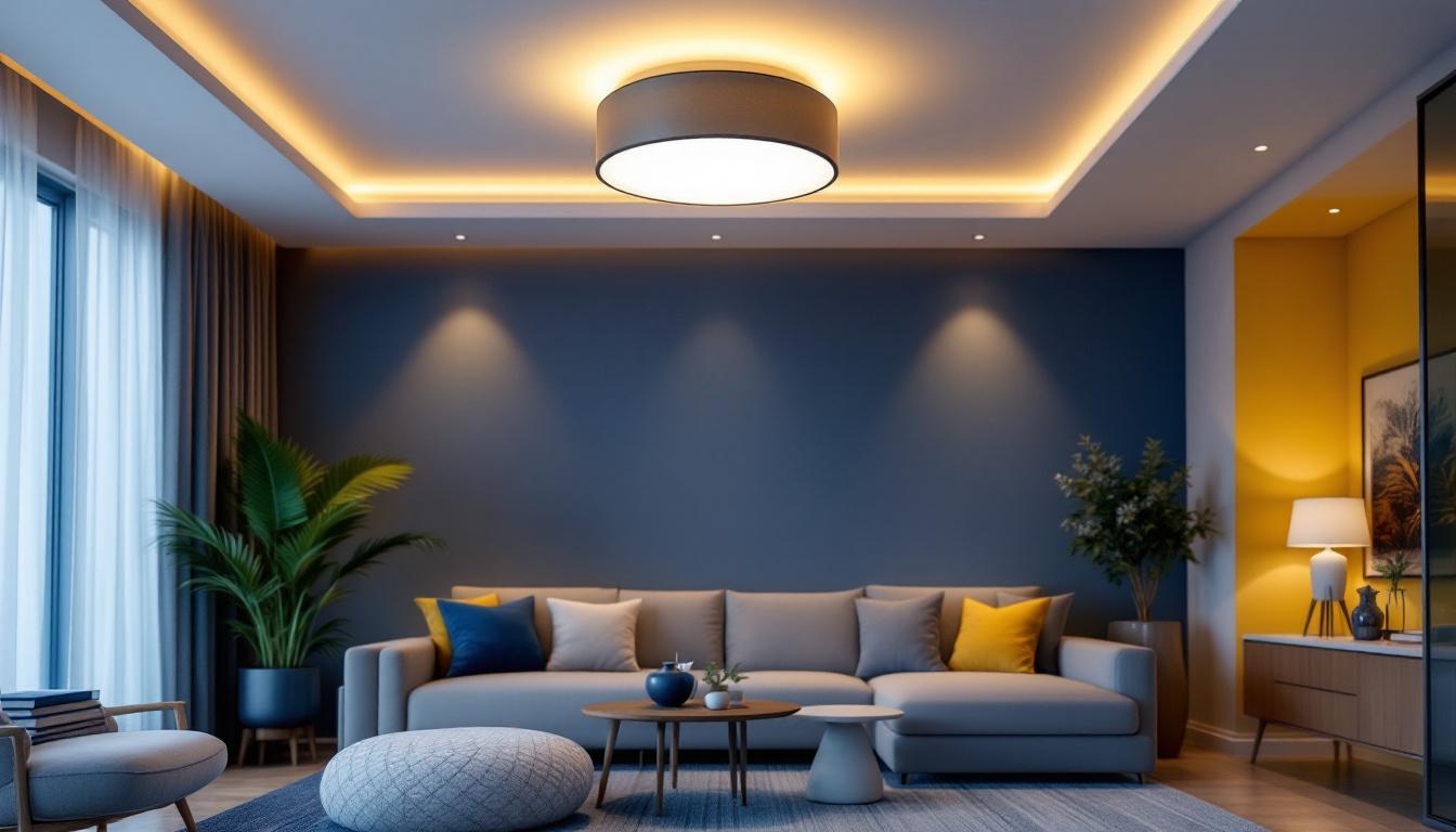 A photograph of a beautifully designed semi-flush ceiling light installed in a modern living space