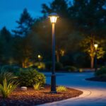 A photograph of capture a photograph of a well-lit outdoor post featuring various lighting options