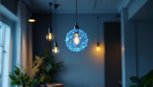 A photograph of a beautifully designed suspension chandelier hanging in a modern