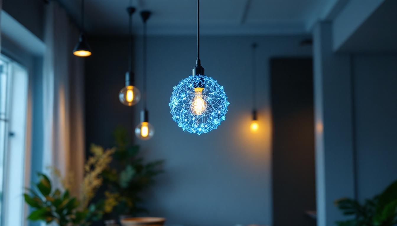 A photograph of a beautifully designed suspension chandelier hanging in a modern