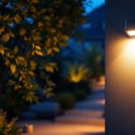 A photograph of a well-lit outdoor space featuring a sleek led motion sensor light in action