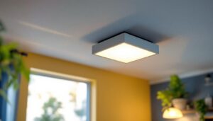 A photograph of capture a photograph of a well-lit ceiling light installation featuring a ceiling light box extension