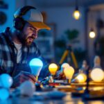 A photograph of a lighting contractor working on a residential installation