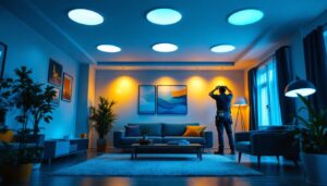 A photograph of a well-lit room showcasing various styles of recessed lighting in action
