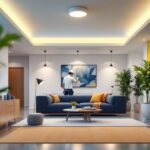 A photograph of a well-lit interior space showcasing 3-inch recessed led lights in various settings