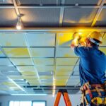A photograph of a well-lit drop ceiling installation in a commercial space