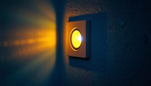 A photograph of a well-lit junction box cover with a strategically placed hole