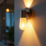 A photograph of a beautifully designed wall sconce uplight in a modern interior setting