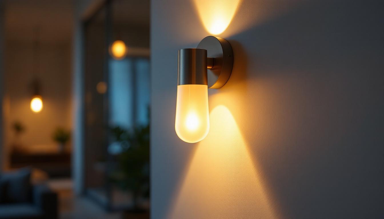 A photograph of a beautifully designed wall sconce uplight in a modern interior setting