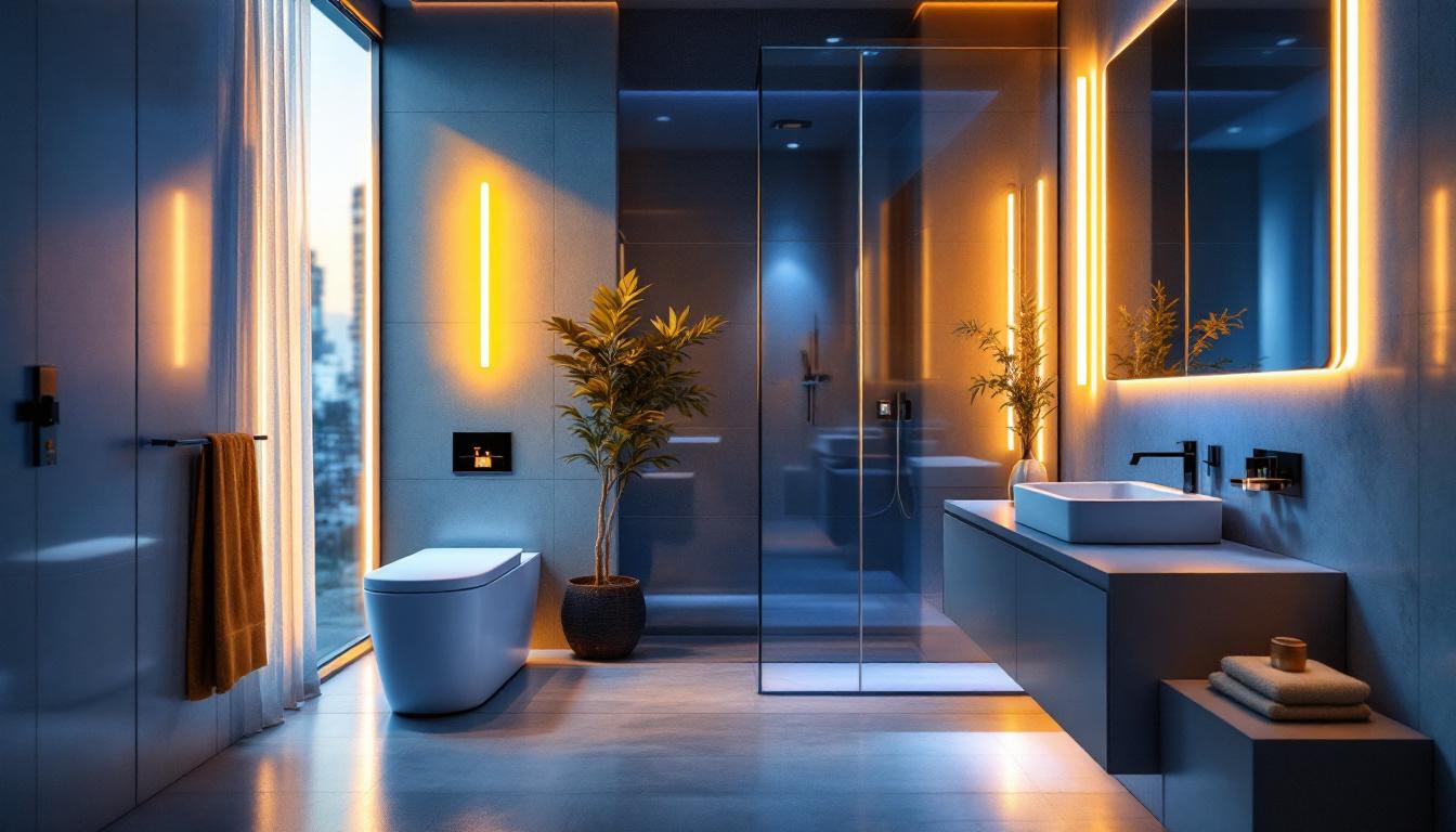 A photograph of a modern bathroom featuring stylish led lighting installations