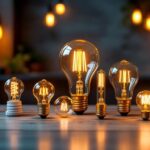 A photograph of a beautifully arranged display of vintage-style led bulbs in various shapes and sizes