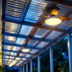 A photograph of a well-lit carport featuring modern led light fixtures