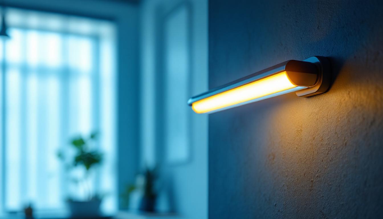 A photograph of a modern led long bulb installed in a stylish home or office setting