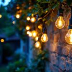 A photograph of a beautifully lit outdoor space adorned with white led string lights