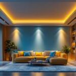 A photograph of a beautifully designed room featuring recessed lighting