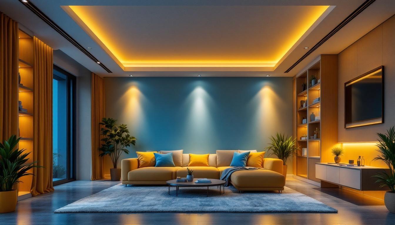 A photograph of a beautifully designed room featuring recessed lighting