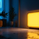 A photograph of a well-lit indoor space featuring emergency battery backup lights in action