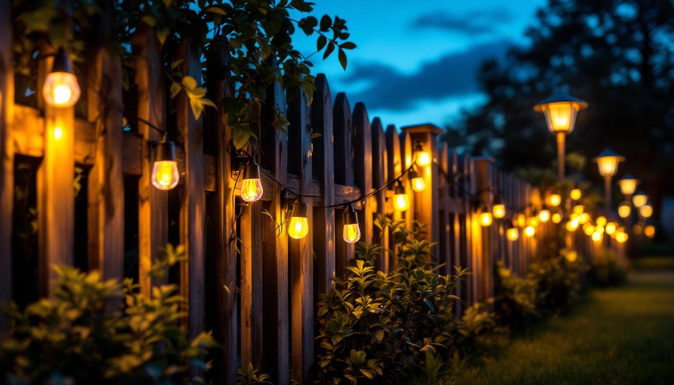 A photograph of a beautifully illuminated fence at dusk