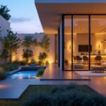 A photograph of a beautifully lit outdoor space transitioning into an inviting indoor area