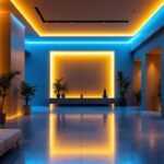 A photograph of a beautifully lit interior space showcasing hidden led strip lighting integrated into architectural features