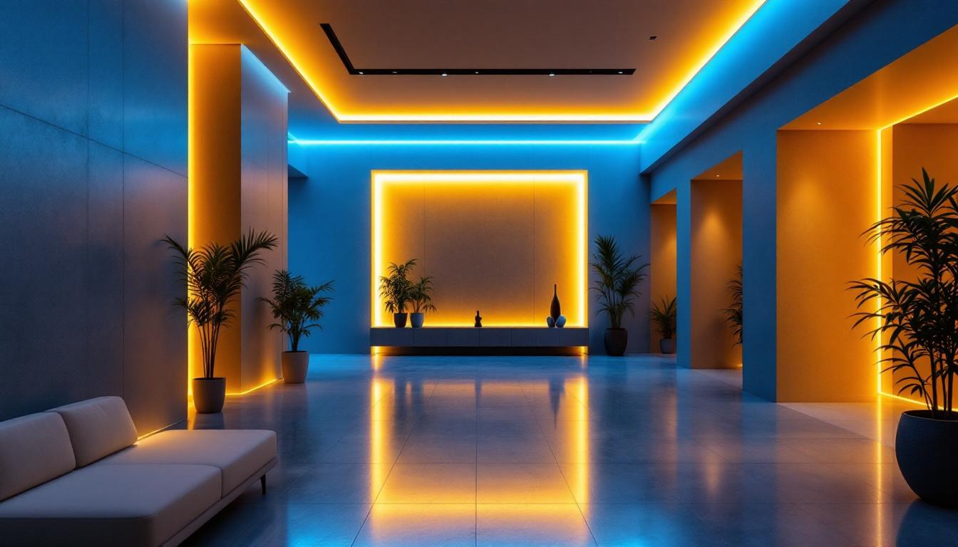 A photograph of a beautifully lit interior space showcasing hidden led strip lighting integrated into architectural features