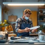 A photograph of a well-lit workspace featuring a lighting contractor installing or showcasing t8 led tube lamps