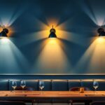 A photograph of a beautifully designed restaurant interior featuring stylish wall lights that enhance the ambiance