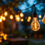 A photograph of a beautifully lit outdoor space adorned with string lights