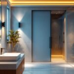 A photograph of a beautifully designed bathroom featuring recessed lighting that highlights the space's elegance