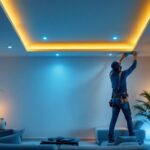 A photograph of a beautifully designed living space showcasing modern recessed lighting fixtures