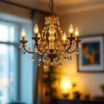 A photograph of a beautifully designed chandelier hanging elegantly in a well-lit room