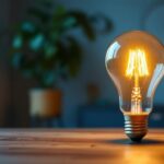 A photograph of a b-c32 light bulb in a stylish home setting