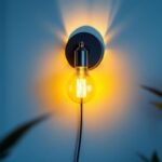 A photograph of a stylish light bulb wall sconce illuminated in a modern interior setting