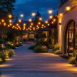 A photograph of a well-lit outdoor space showcasing various types of photocell lighting installations in action