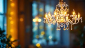 A photograph of a beautifully designed light chandelier in a well-lit room