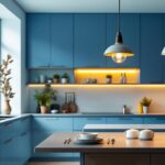 A photograph of a beautifully designed kitchen featuring stylish suspended lighting fixtures that enhance the space's ambiance