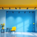 A photograph of a well-designed interior space featuring 8-foot track lighting