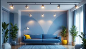 A photograph of a well-designed track lighting installation in a modern interior space